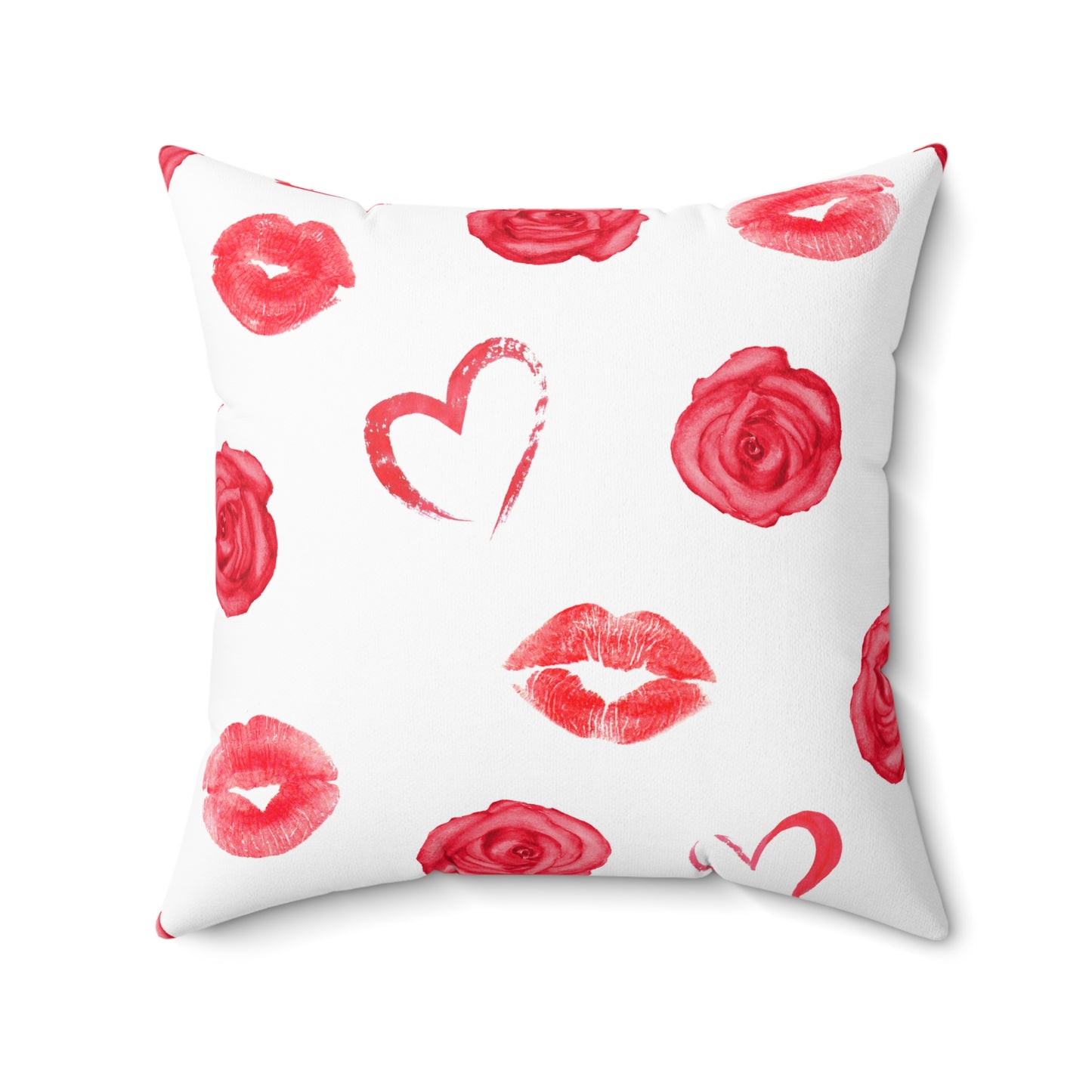 Valentines Hearts and Kisses Spun Polyester Square Pillow