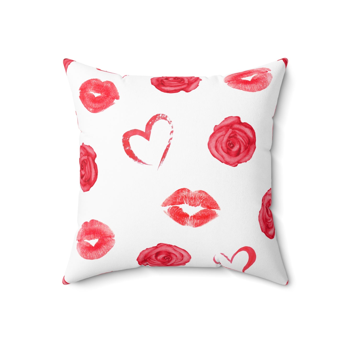 Valentines Hearts and Kisses Spun Polyester Square Pillow