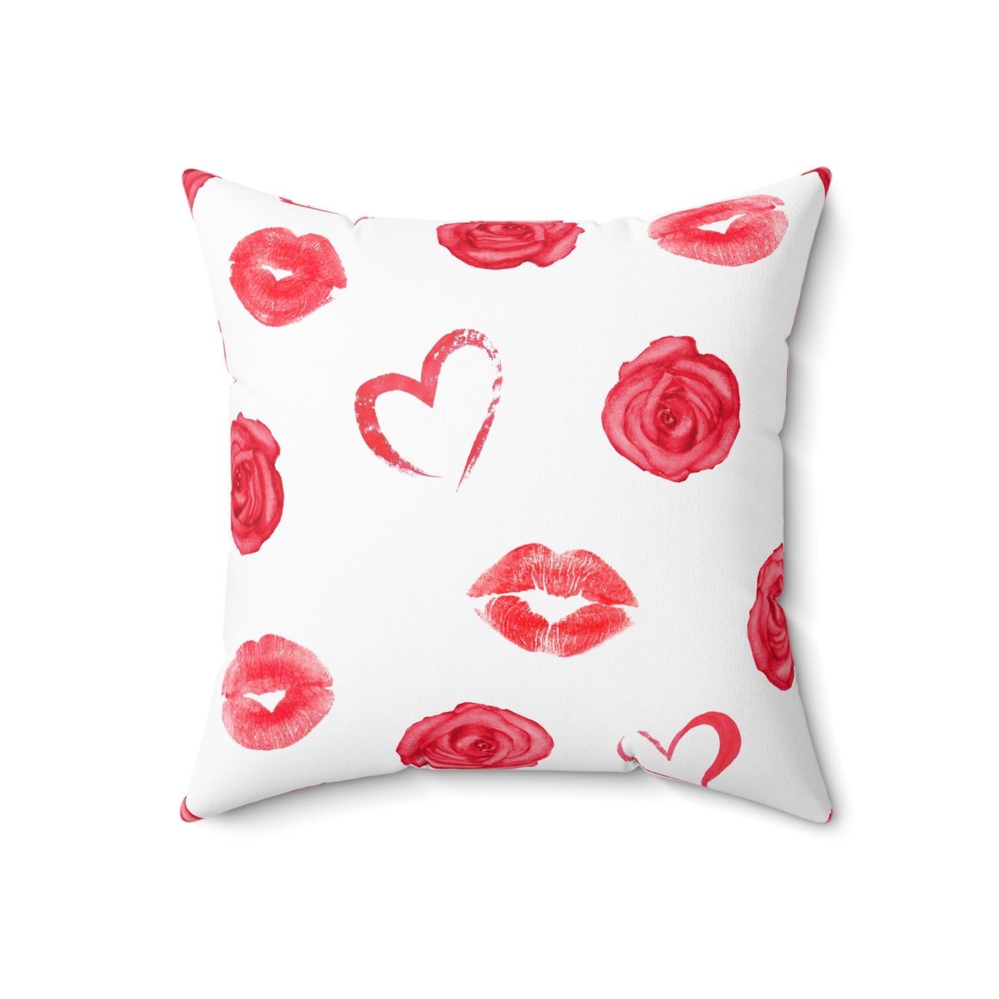 Valentines Hearts and Kisses Spun Polyester Square Pillow