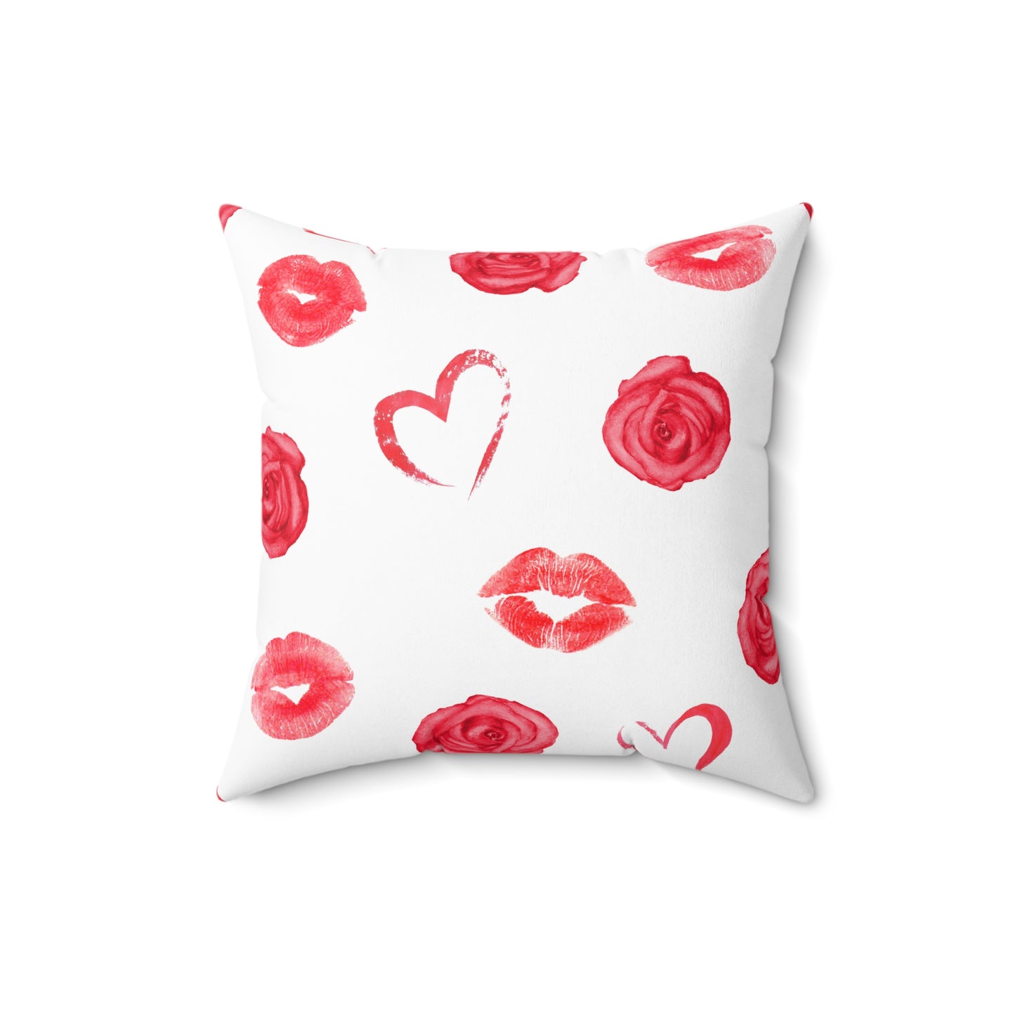 Valentines Hearts and Kisses Spun Polyester Square Pillow