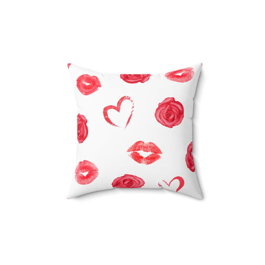 Valentines Hearts and Kisses Spun Polyester Square Pillow